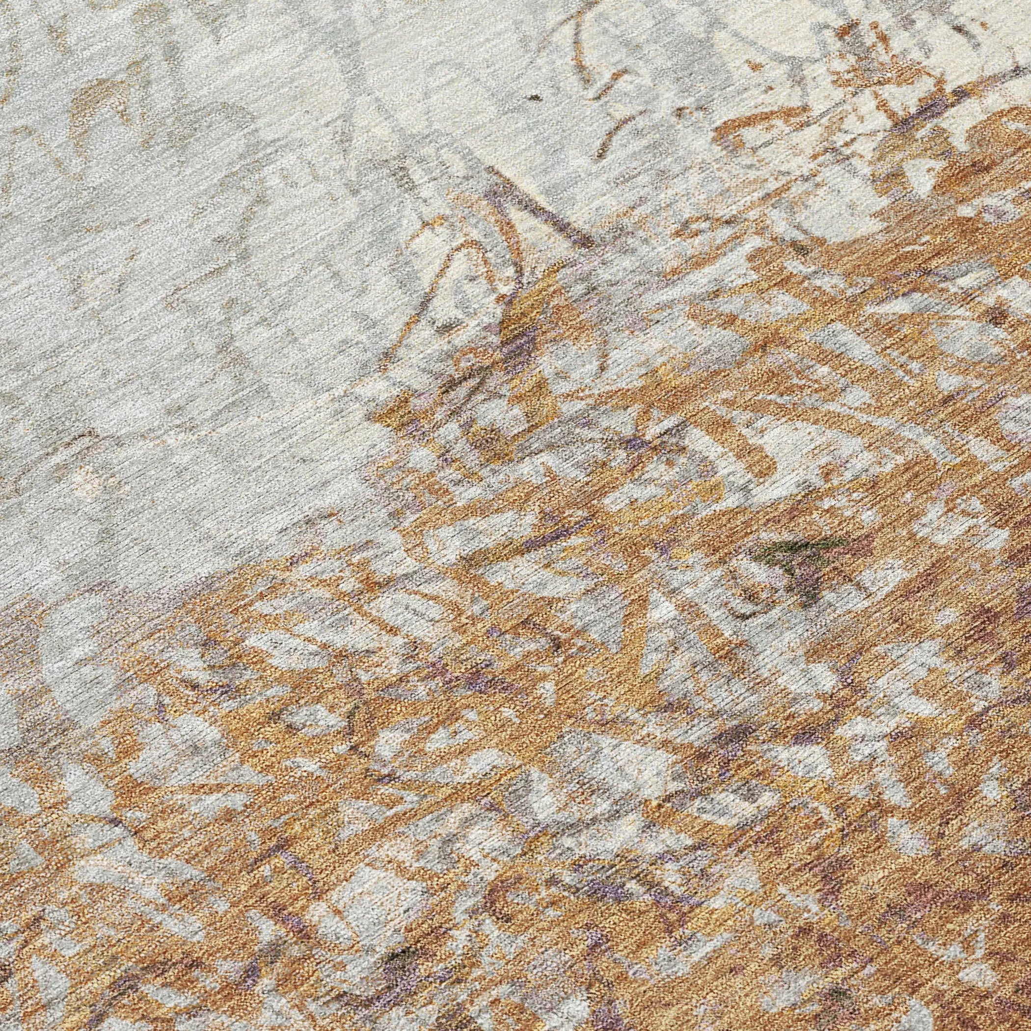 8' Copper And Beige Round Abstract Washable Indoor Outdoor Area Rug Homeroots Outdoor