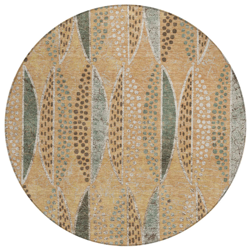 8' Copper And Beige Round Geometric Washable Indoor Outdoor Area Rug Homeroots Outdoor