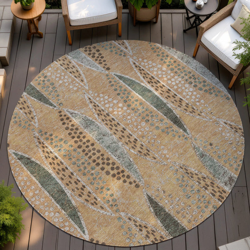 8' Copper And Beige Round Geometric Washable Indoor Outdoor Area Rug Homeroots Outdoor