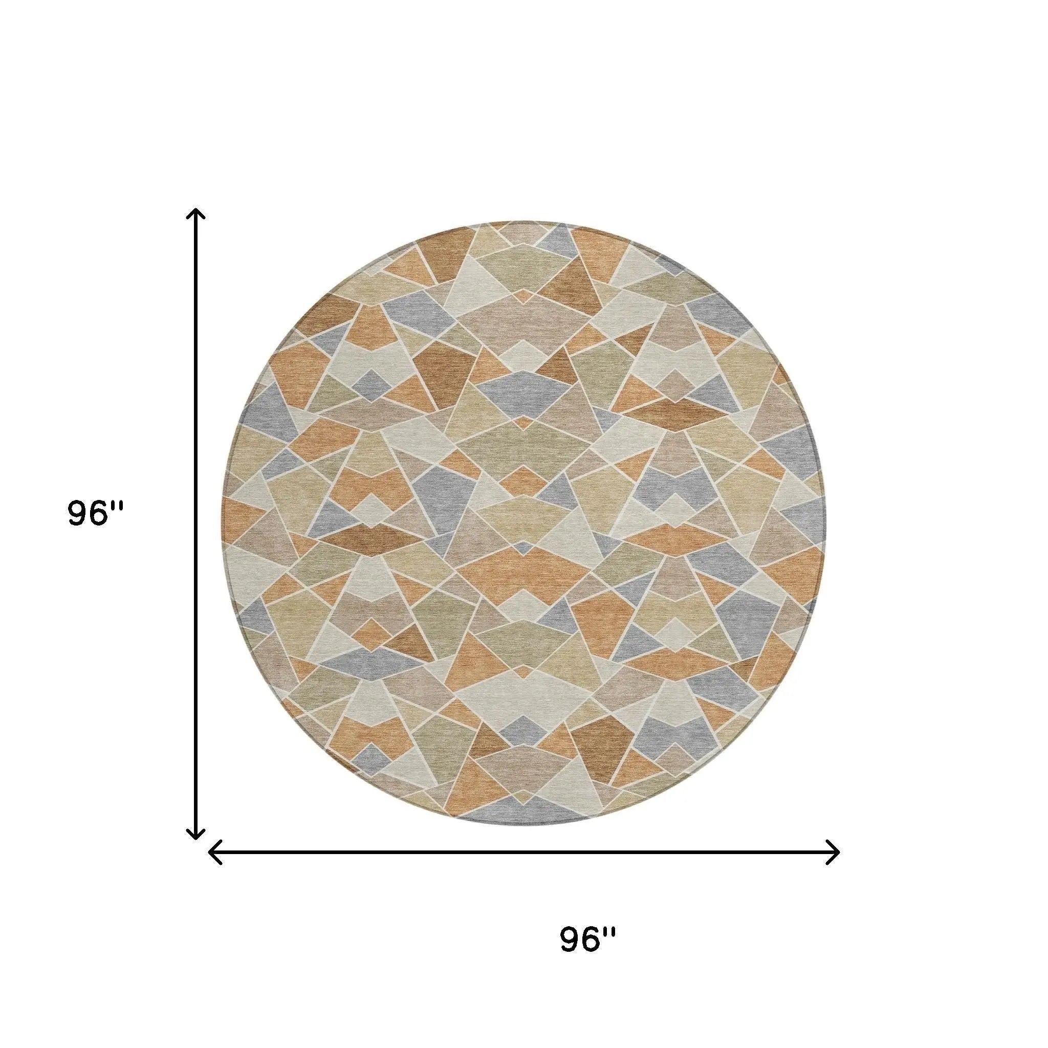 8' Copper And Beige Round Geometric Washable Indoor Outdoor Area Rug Homeroots Outdoor