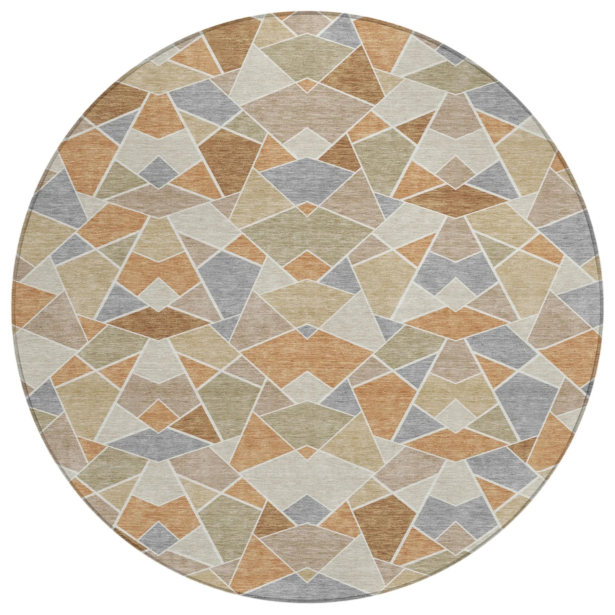8' Copper And Beige Round Geometric Washable Indoor Outdoor Area Rug Homeroots Outdoor
