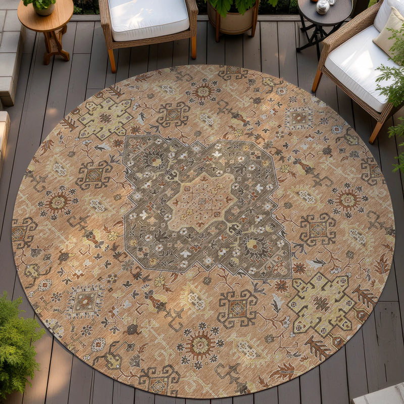8' Copper And Blue Round Medallion Washable Indoor Outdoor Area Rug Homeroots Outdoor