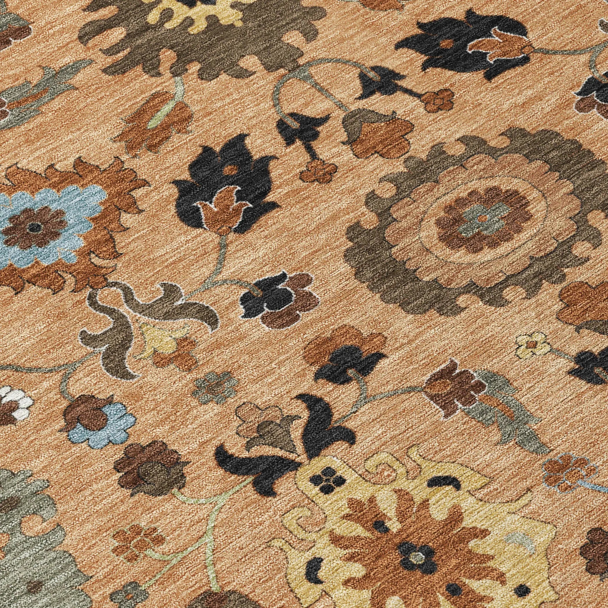 8' Copper And Brown Round Floral Medallion Washable Indoor Outdoor Area Rug Homeroots Outdoor