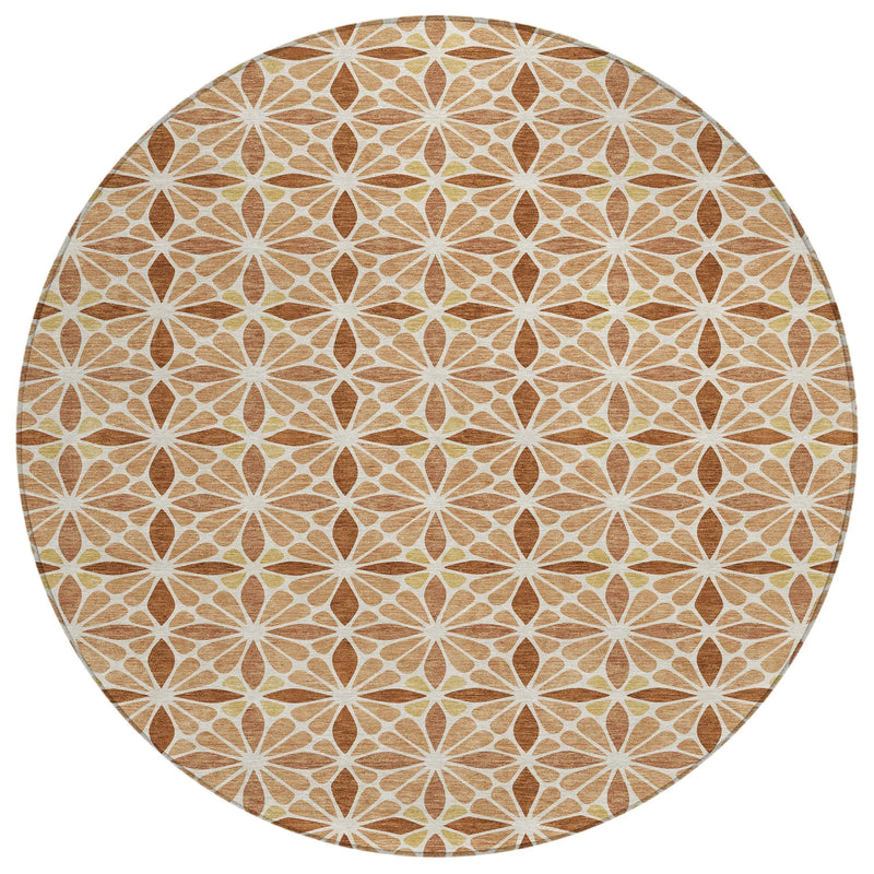 8' Copper And Gold Round Geometric Washable Indoor Outdoor Area Rug Homeroots Outdoor