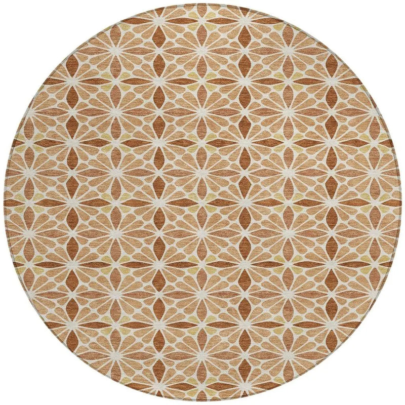 8' Copper And Gold Round Geometric Washable Indoor Outdoor Area Rug Homeroots Outdoor