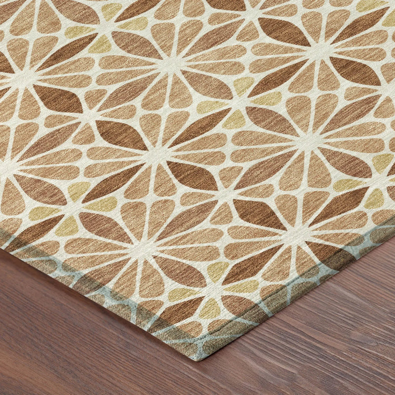 8' Copper And Gold Round Geometric Washable Indoor Outdoor Area Rug Homeroots Outdoor