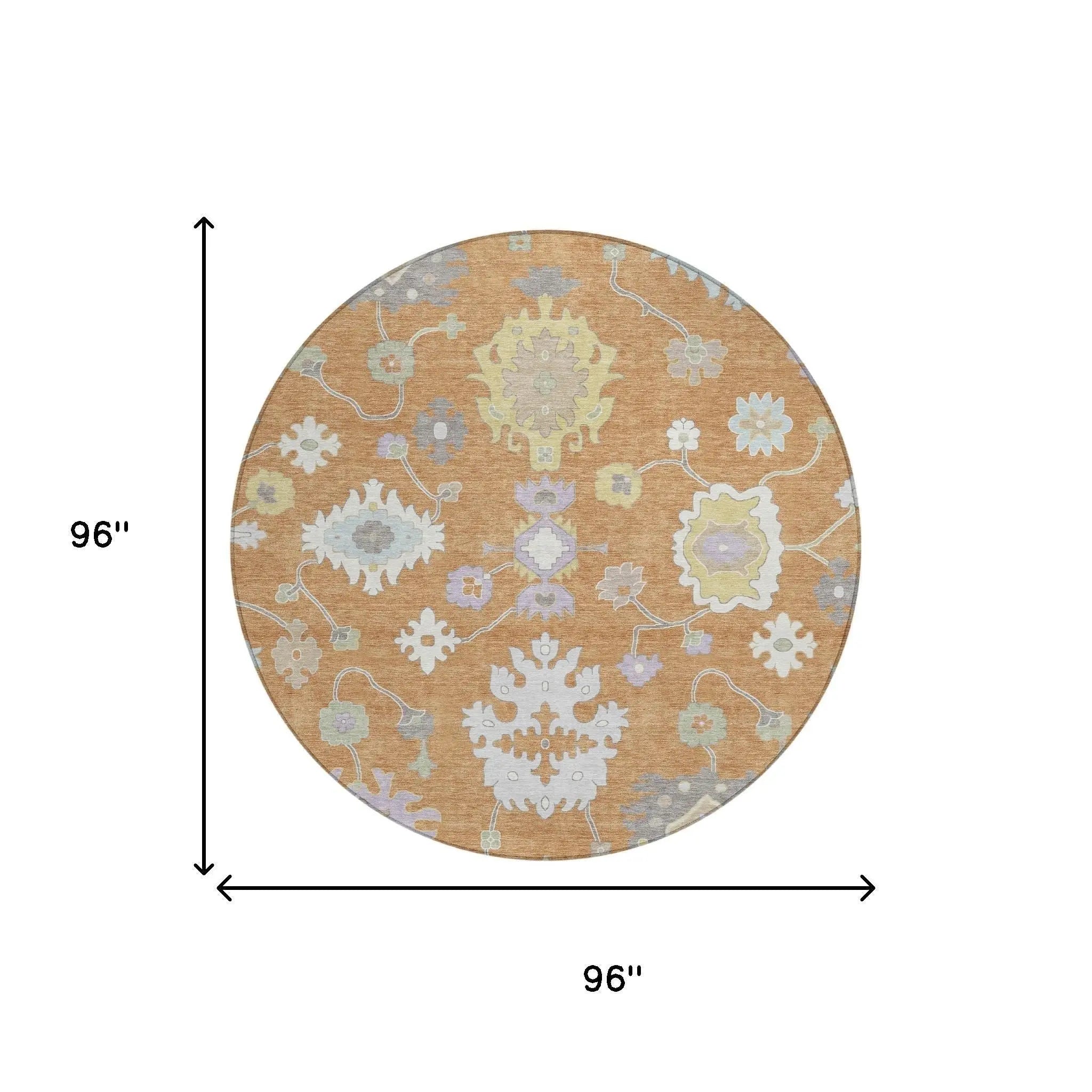 8' Copper And Gold Round Oriental Washable Indoor Outdoor Area Rug Homeroots Outdoor