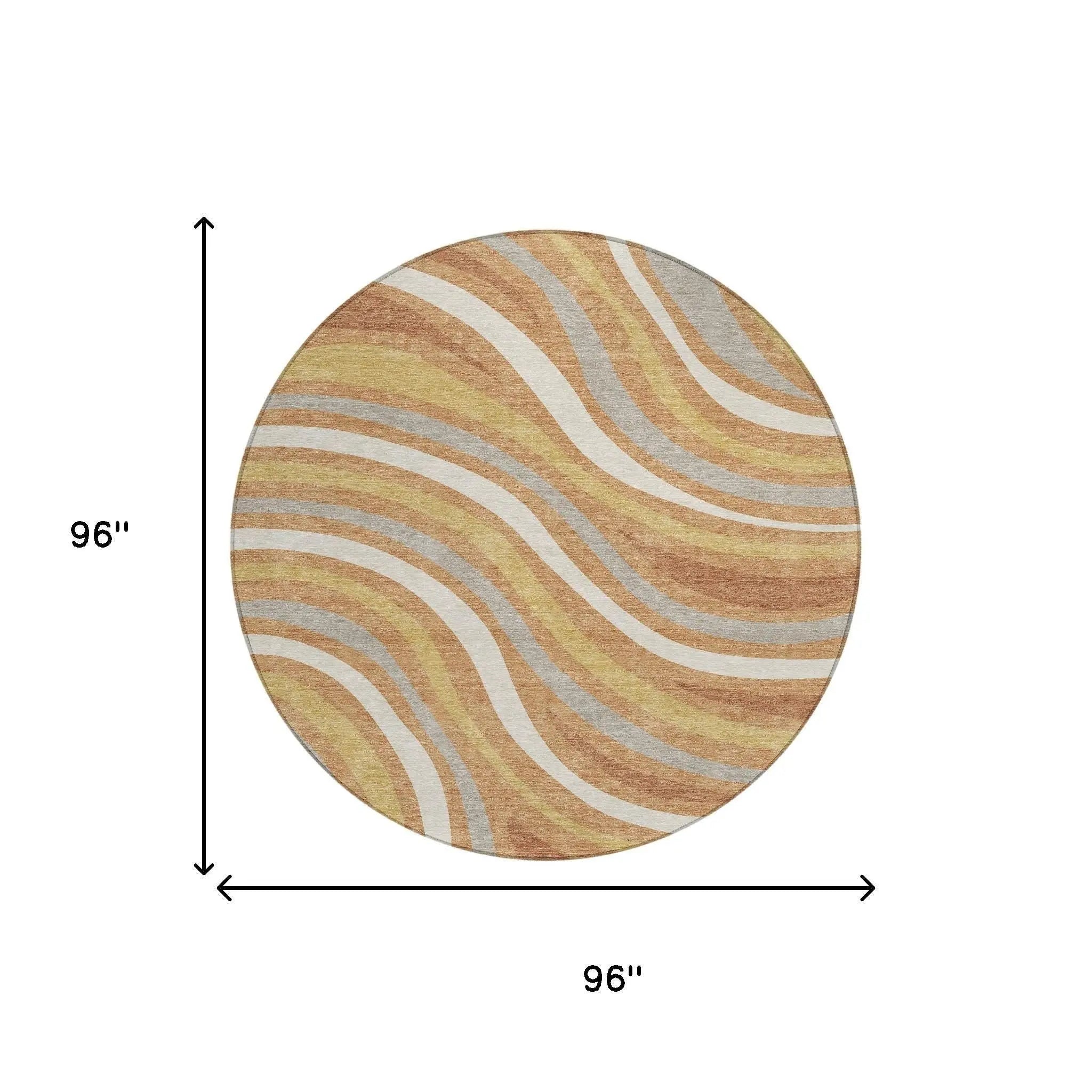 8' Copper And Gold Round Striped Washable Indoor Outdoor Area Rug Homeroots Outdoor