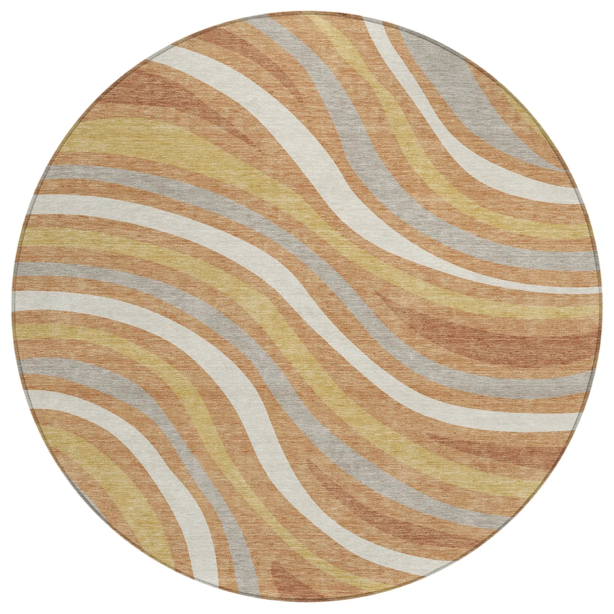 8' Copper And Gold Round Striped Washable Indoor Outdoor Area Rug Homeroots Outdoor