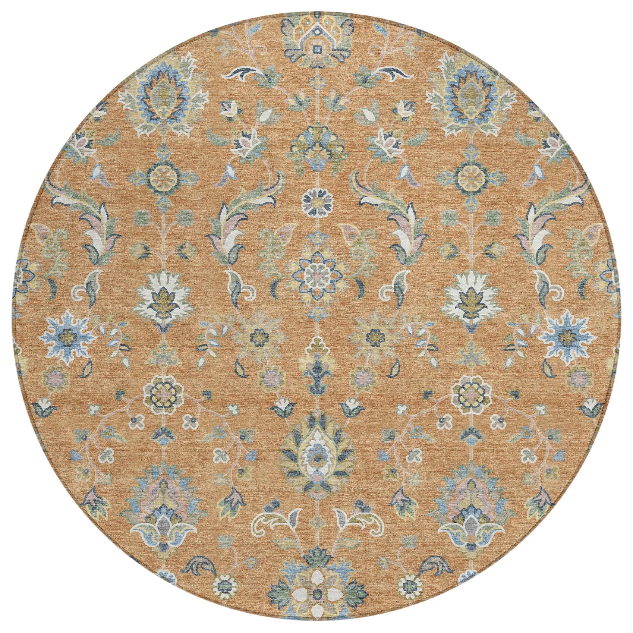 8' Copper And Green Round Abstract Washable Indoor Outdoor Area Rug Homeroots Outdoor