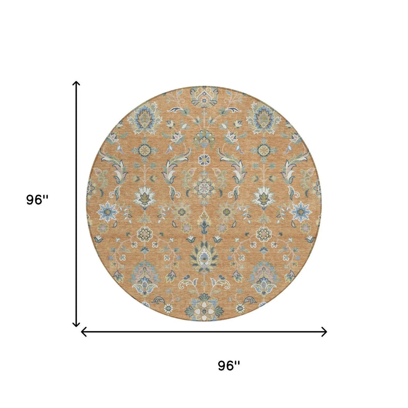 8' Copper And Green Round Abstract Washable Indoor Outdoor Area Rug Homeroots Outdoor