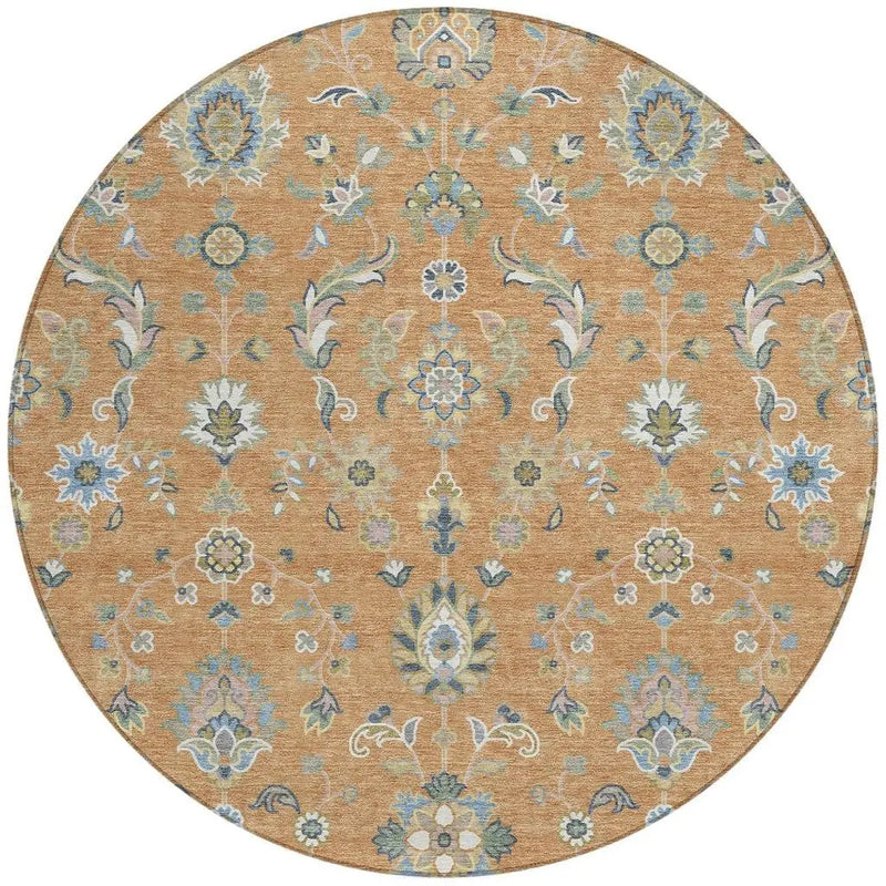 8' Copper And Green Round Abstract Washable Indoor Outdoor Area Rug Homeroots Outdoor