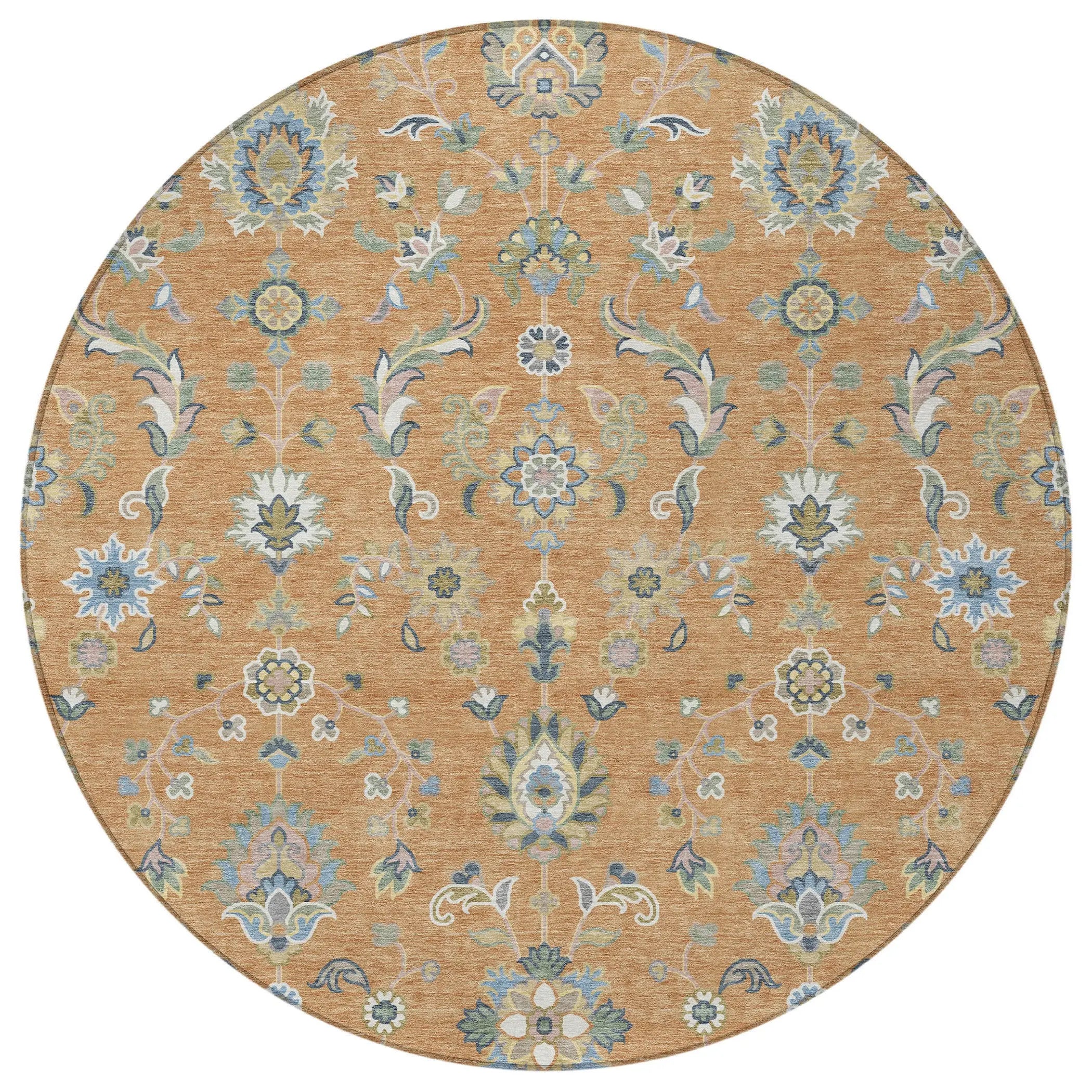 8' Copper And Green Round Abstract Washable Indoor Outdoor Area Rug Homeroots Outdoor