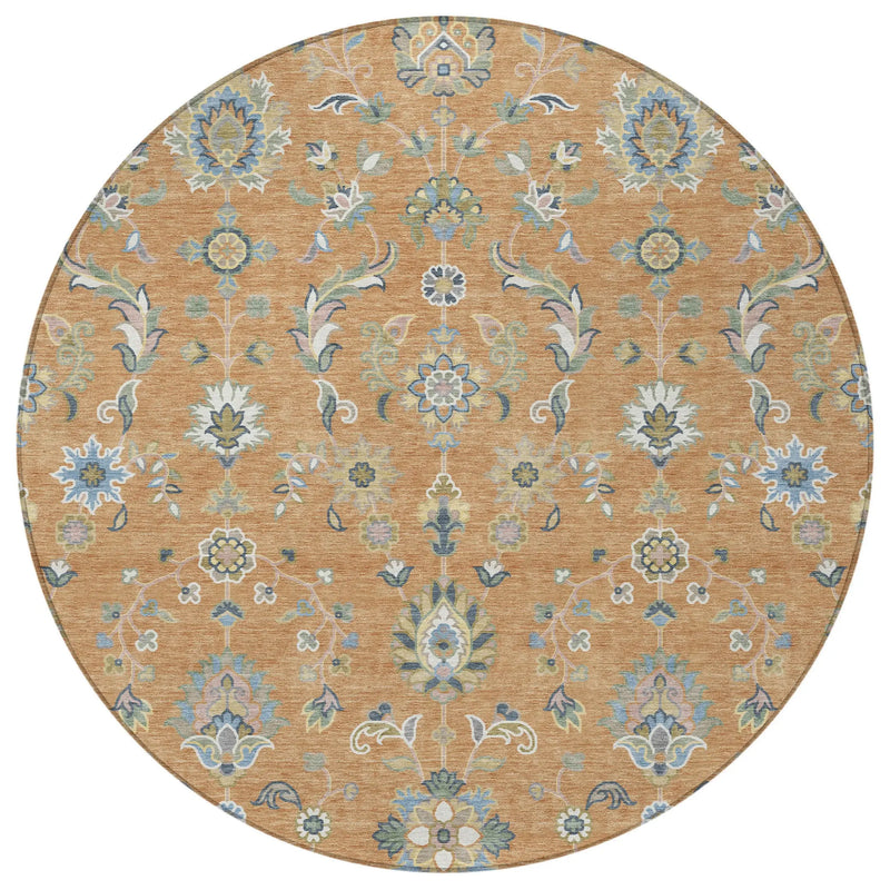 8' Copper And Green Round Abstract Washable Indoor Outdoor Area Rug Homeroots Outdoor