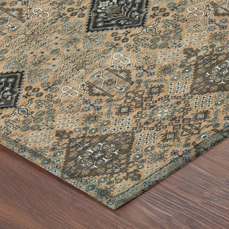 8' Copper And Green Round Geometric Washable Indoor Outdoor Area Rug Homeroots Outdoor