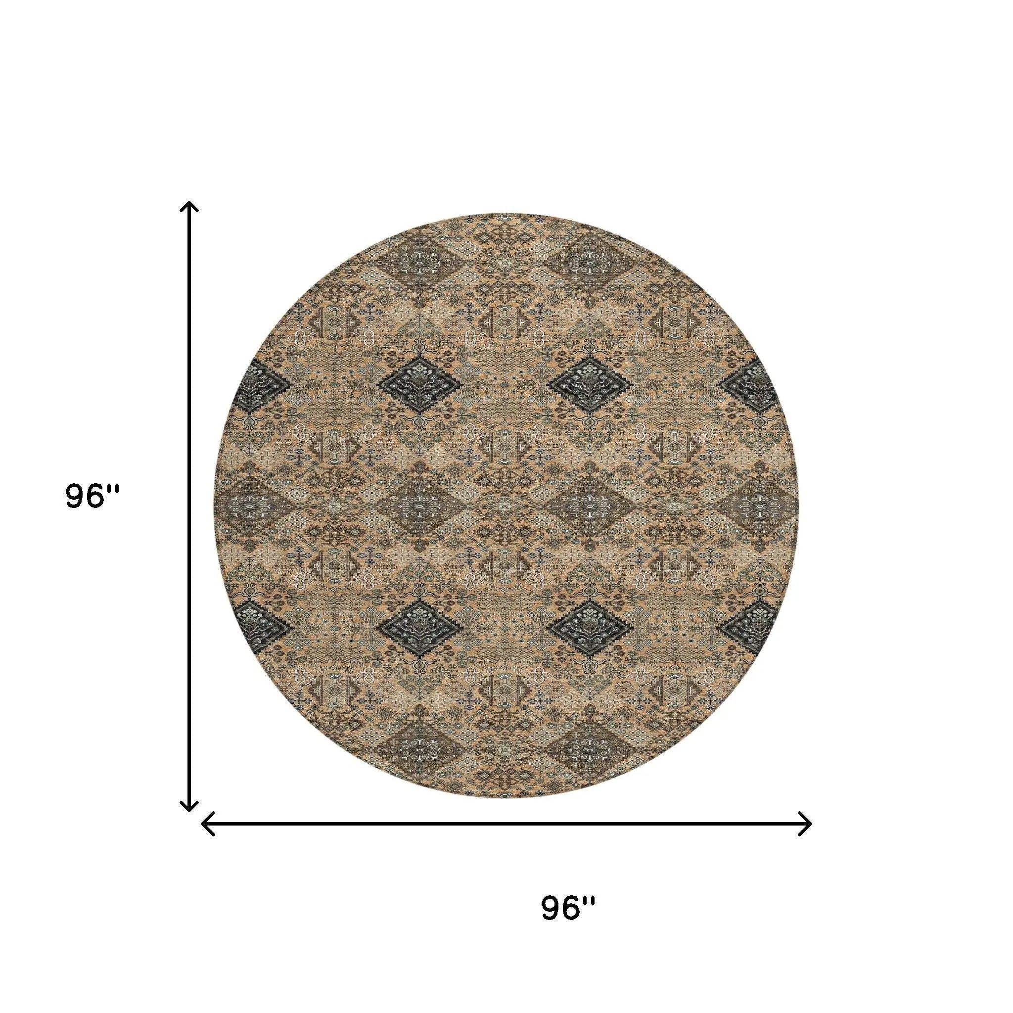 8' Copper And Green Round Geometric Washable Indoor Outdoor Area Rug Homeroots Outdoor