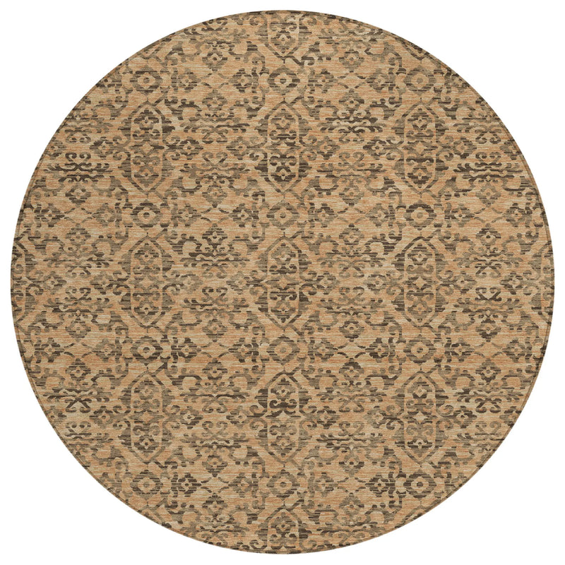 8' Copper And Green Round Oriental Washable Indoor Outdoor Area Rug Homeroots Outdoor