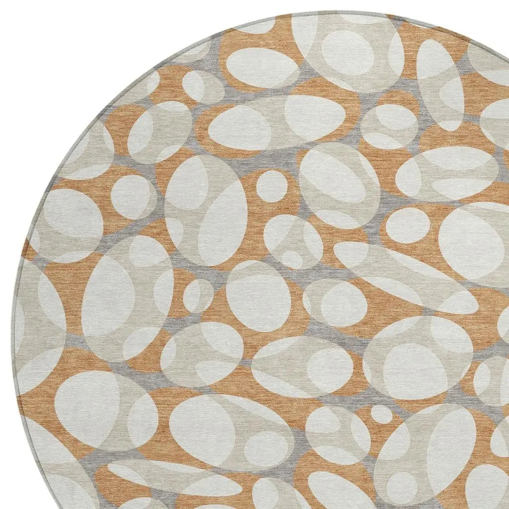 8' Copper And Ivory Round Abstract Washable Indoor Outdoor Area Rug Homeroots Outdoor