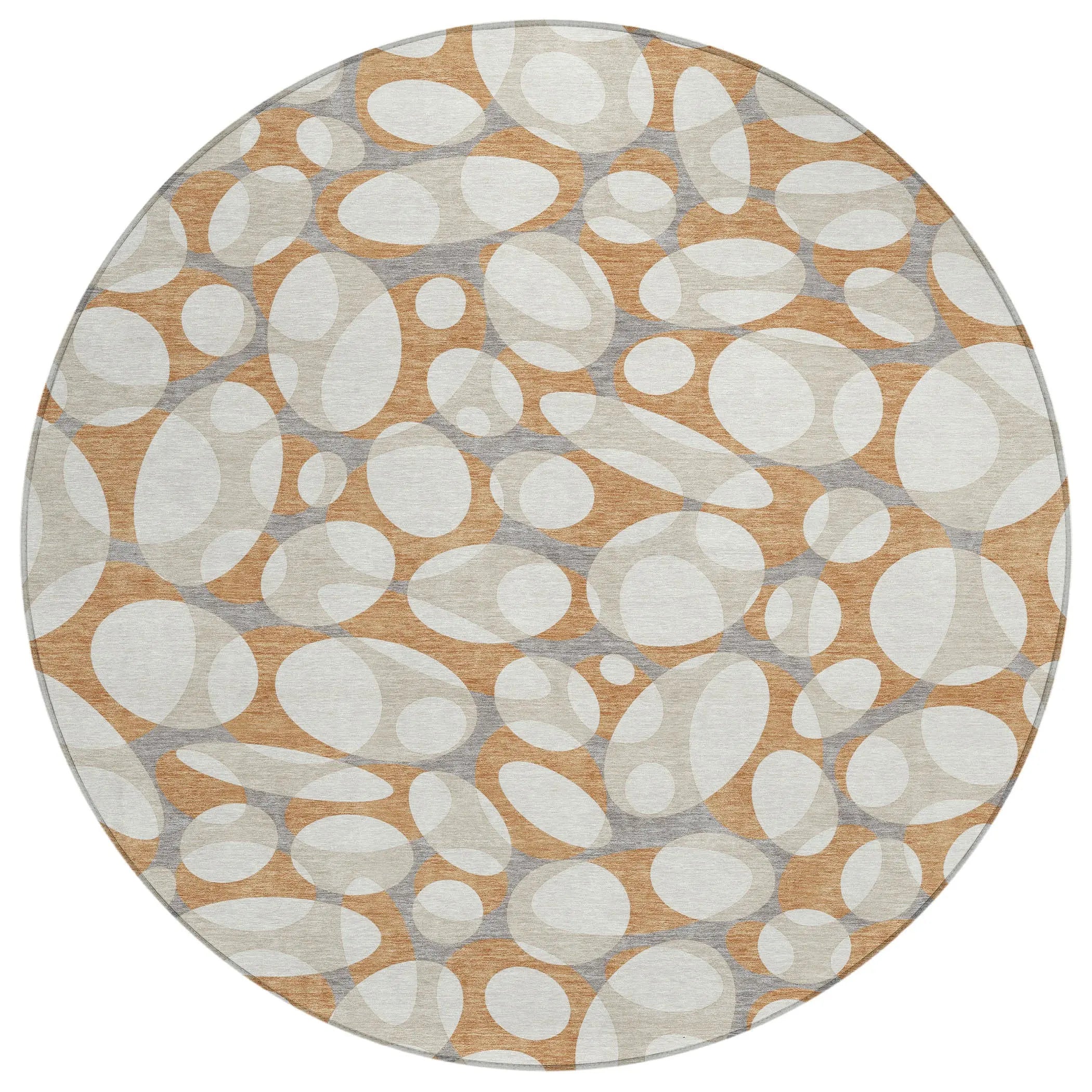 8' Copper And Ivory Round Abstract Washable Indoor Outdoor Area Rug Homeroots Outdoor