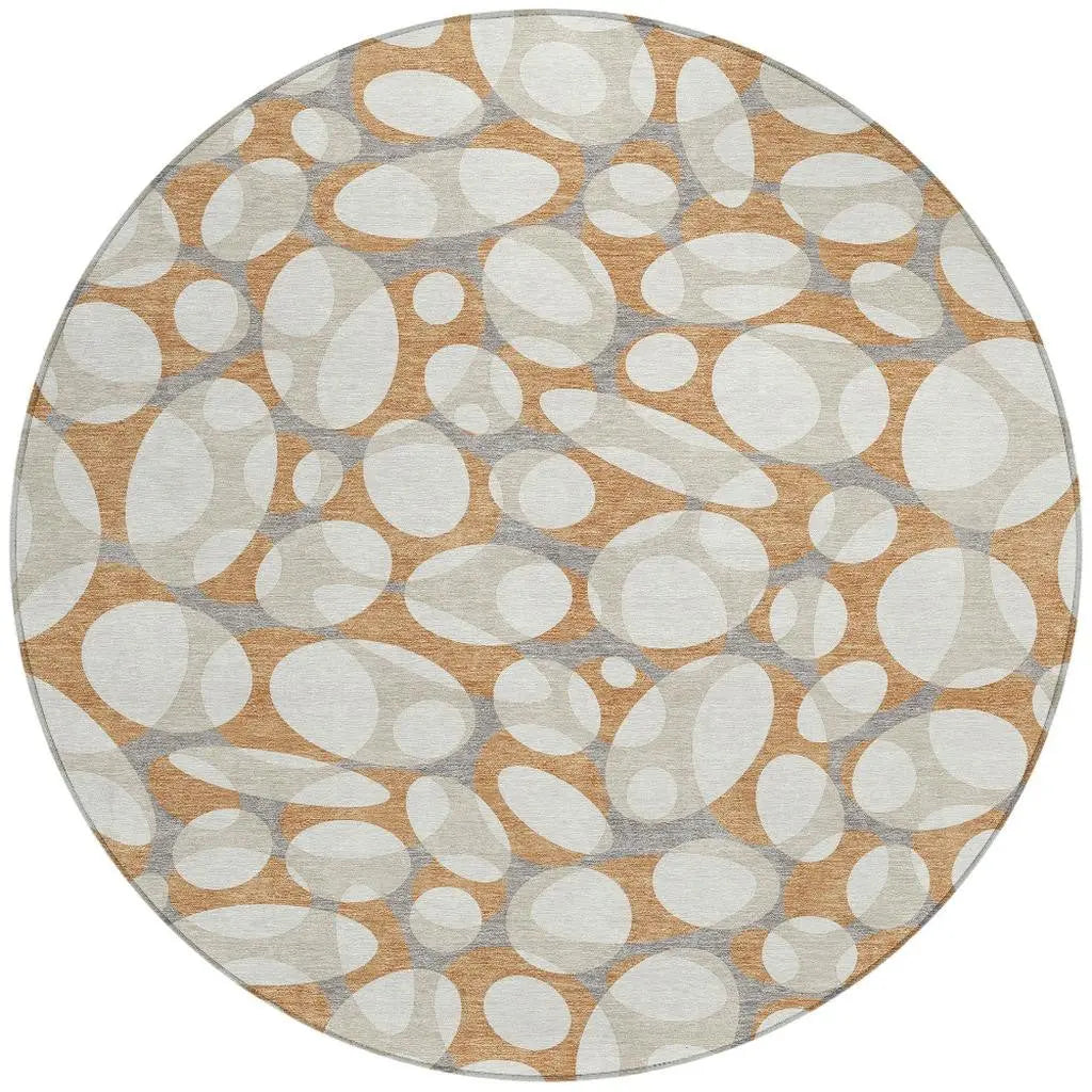 8' Copper And Ivory Round Abstract Washable Indoor Outdoor Area Rug Homeroots Outdoor