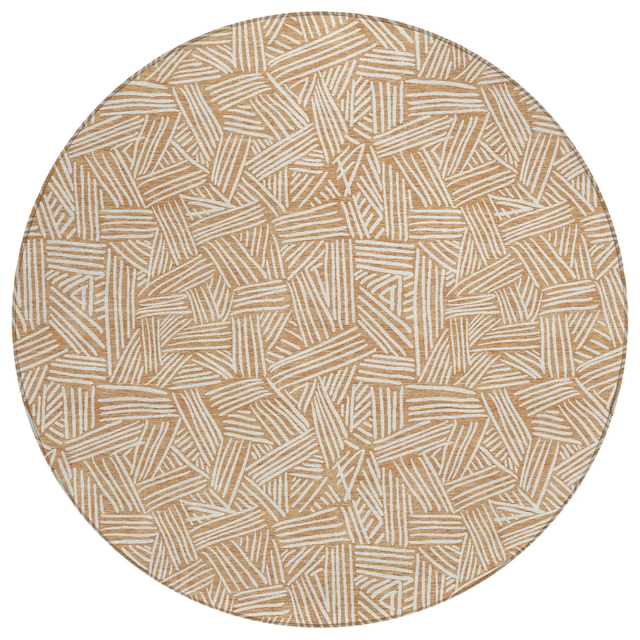 8' Copper And Ivory Round Geometric Washable Indoor Outdoor Area Rug Homeroots Outdoor