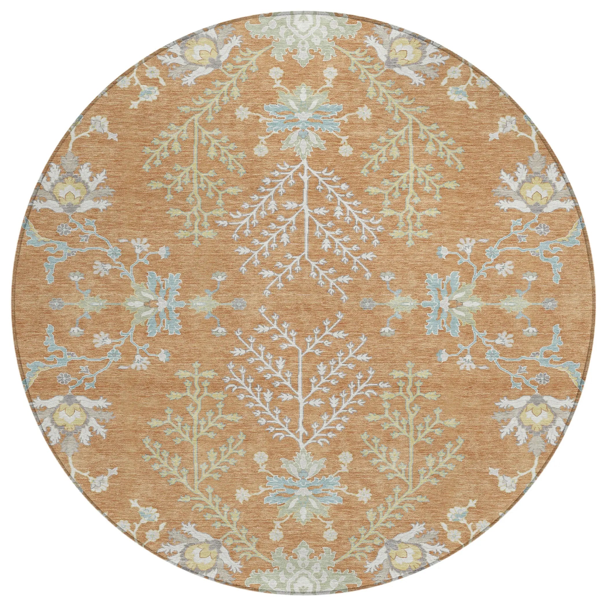 8' Copper And Ivory Round Oriental Washable Indoor Outdoor Area Rug Homeroots Outdoor