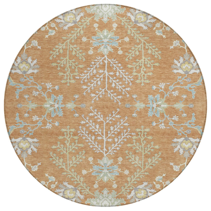 8' Copper And Ivory Round Oriental Washable Indoor Outdoor Area Rug Homeroots Outdoor