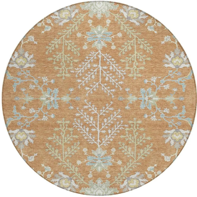 8' Copper And Ivory Round Oriental Washable Indoor Outdoor Area Rug Homeroots Outdoor