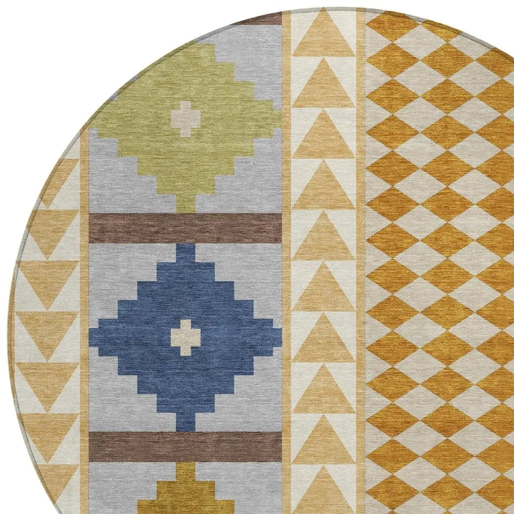 8' Copper And Ivory Round Southwestern Washable Indoor Outdoor Area Rug Homeroots Outdoor