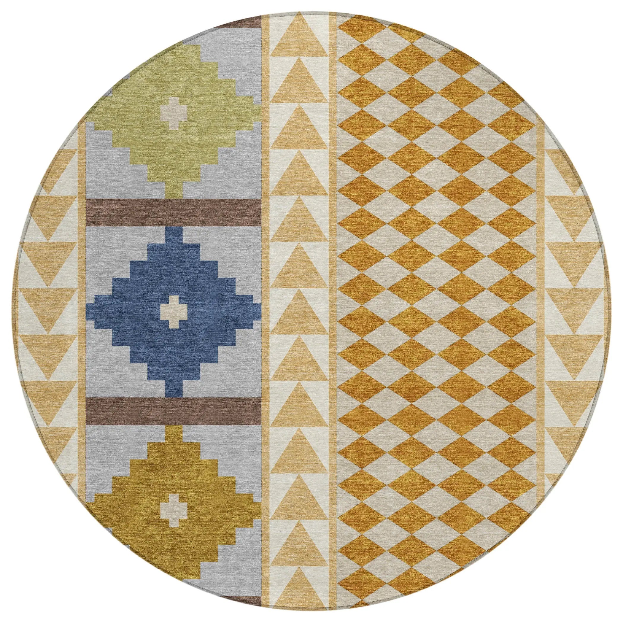 8' Copper And Ivory Round Southwestern Washable Indoor Outdoor Area Rug Homeroots Outdoor