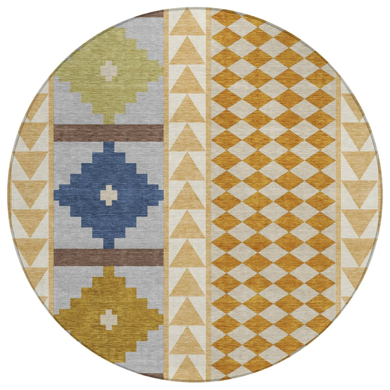 8' Copper And Ivory Round Southwestern Washable Indoor Outdoor Area Rug Homeroots Outdoor