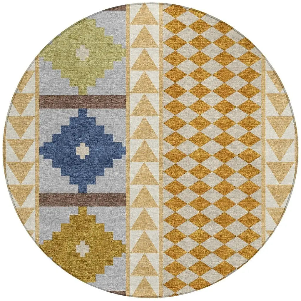 8' Copper And Ivory Round Southwestern Washable Indoor Outdoor Area Rug Homeroots Outdoor
