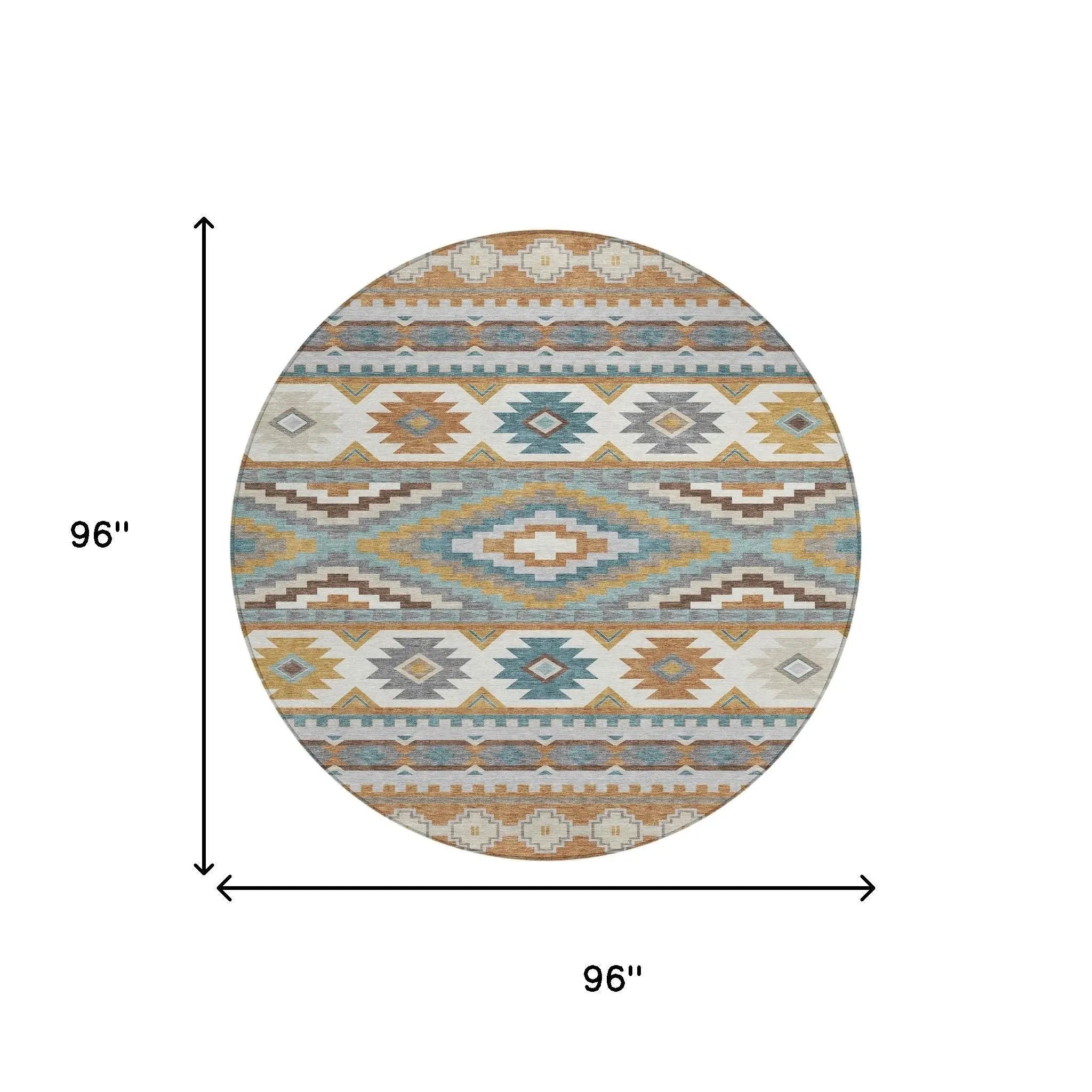 8' Copper And Ivory Round Southwestern Washable Indoor Outdoor Area Rug Homeroots Outdoor
