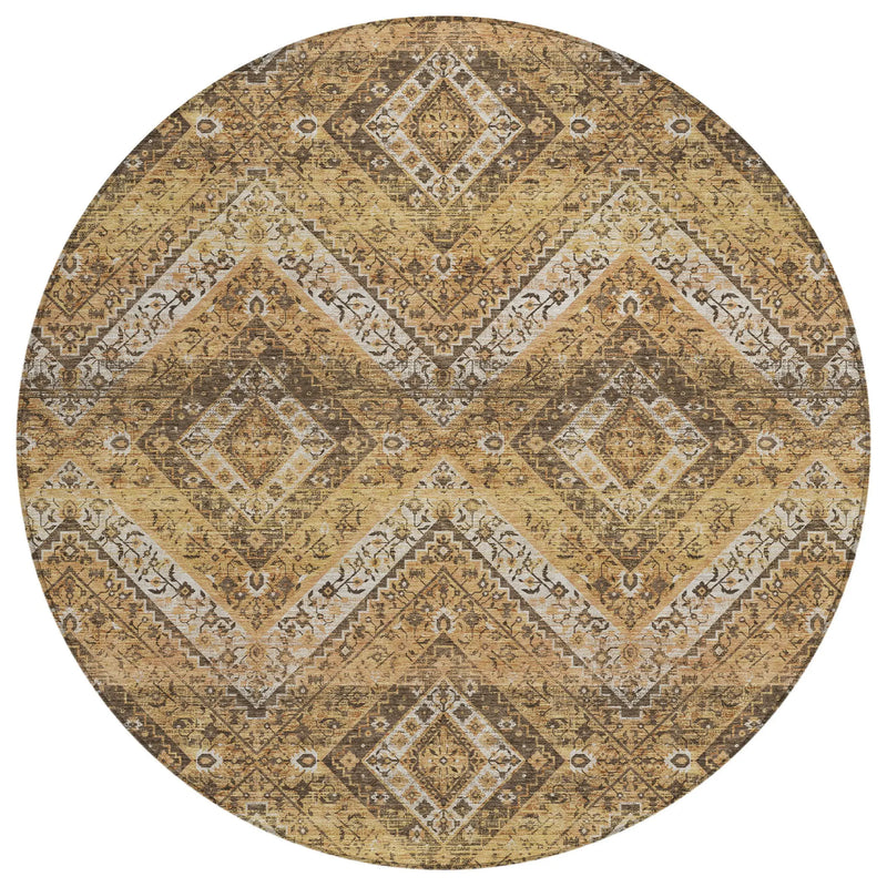 8' Copper And Khaki Round Tribal Washable Indoor Outdoor Area Rug Homeroots Outdoor