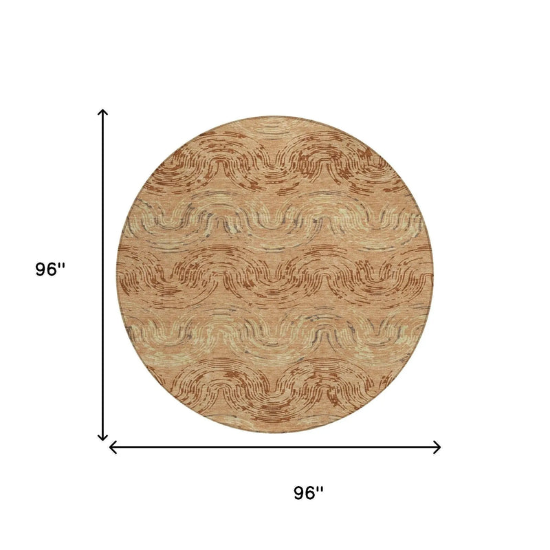 8' Copper And Orange Round Abstract Washable Indoor Outdoor Area Rug Homeroots Outdoor