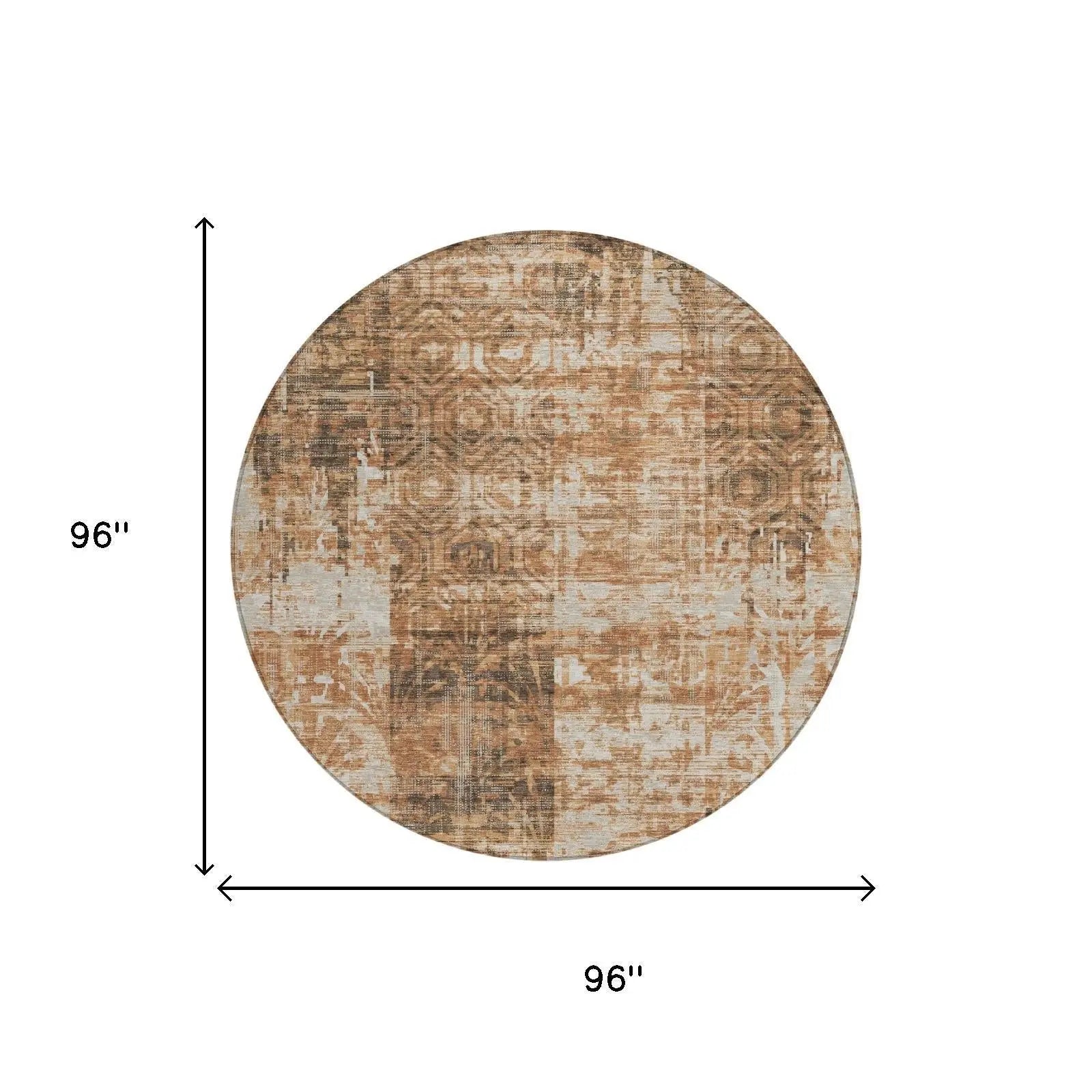 8' Copper And Orange Round Abstract Washable Indoor Outdoor Area Rug Homeroots Outdoor