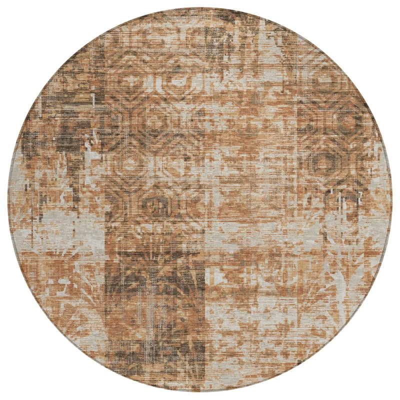 8' Copper And Orange Round Abstract Washable Indoor Outdoor Area Rug Homeroots Outdoor
