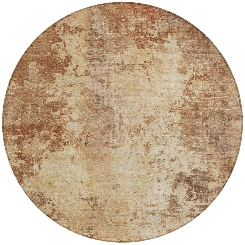 8' Copper And Orange Round Abstract Washable Indoor Outdoor Area Rug Homeroots Outdoor