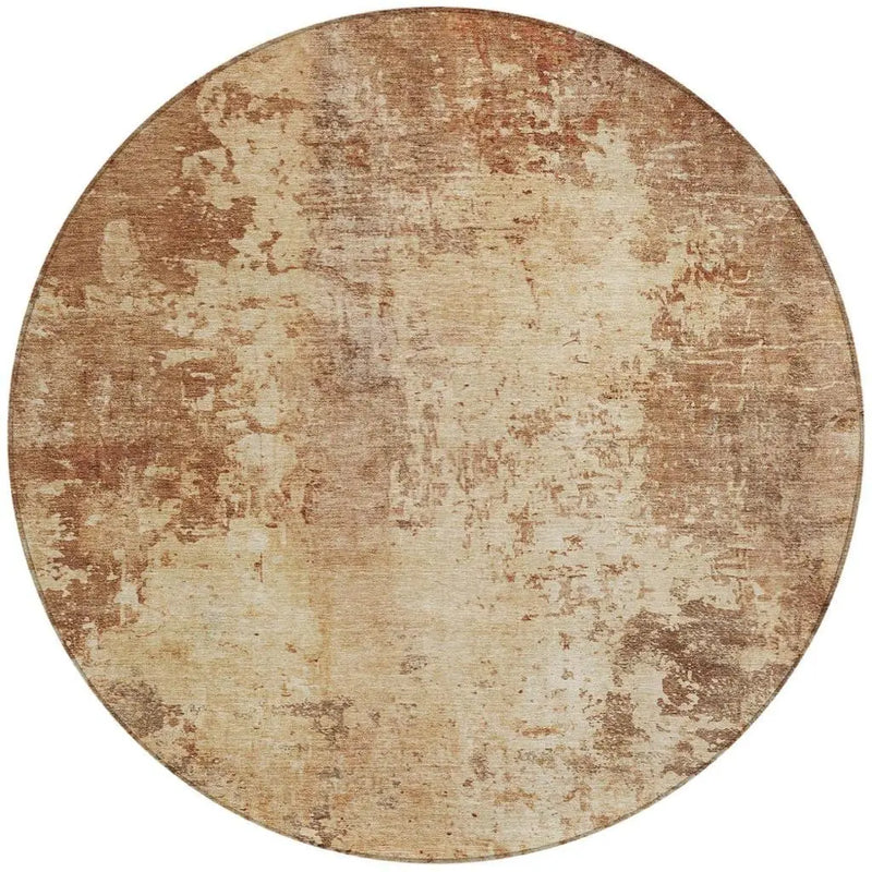 8' Copper And Orange Round Abstract Washable Indoor Outdoor Area Rug Homeroots Outdoor