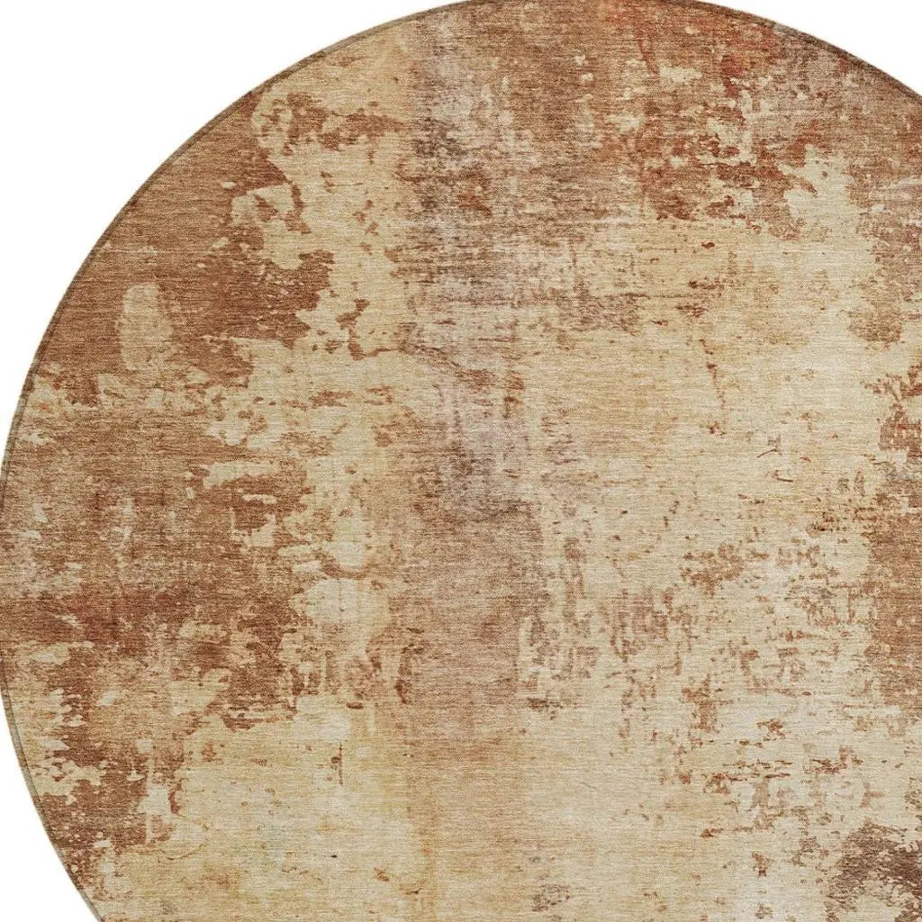 8' Copper And Orange Round Abstract Washable Indoor Outdoor Area Rug Homeroots Outdoor