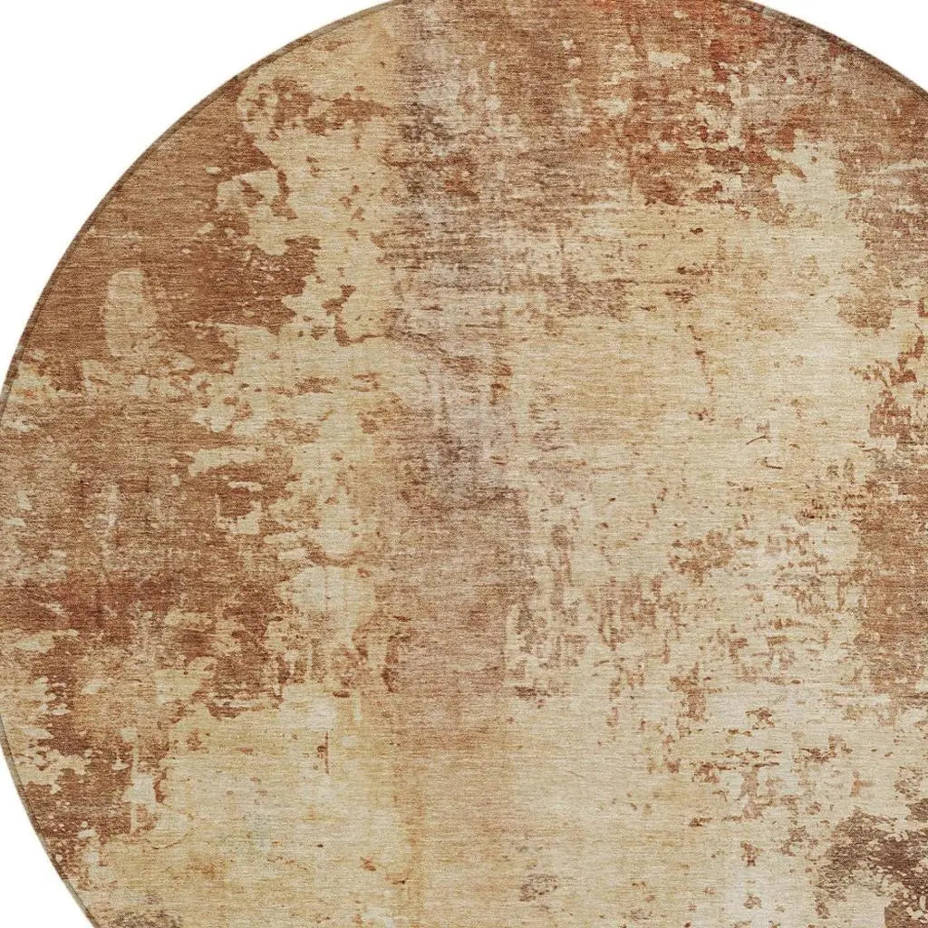 8' Copper And Orange Round Abstract Washable Indoor Outdoor Area Rug Homeroots Outdoor
