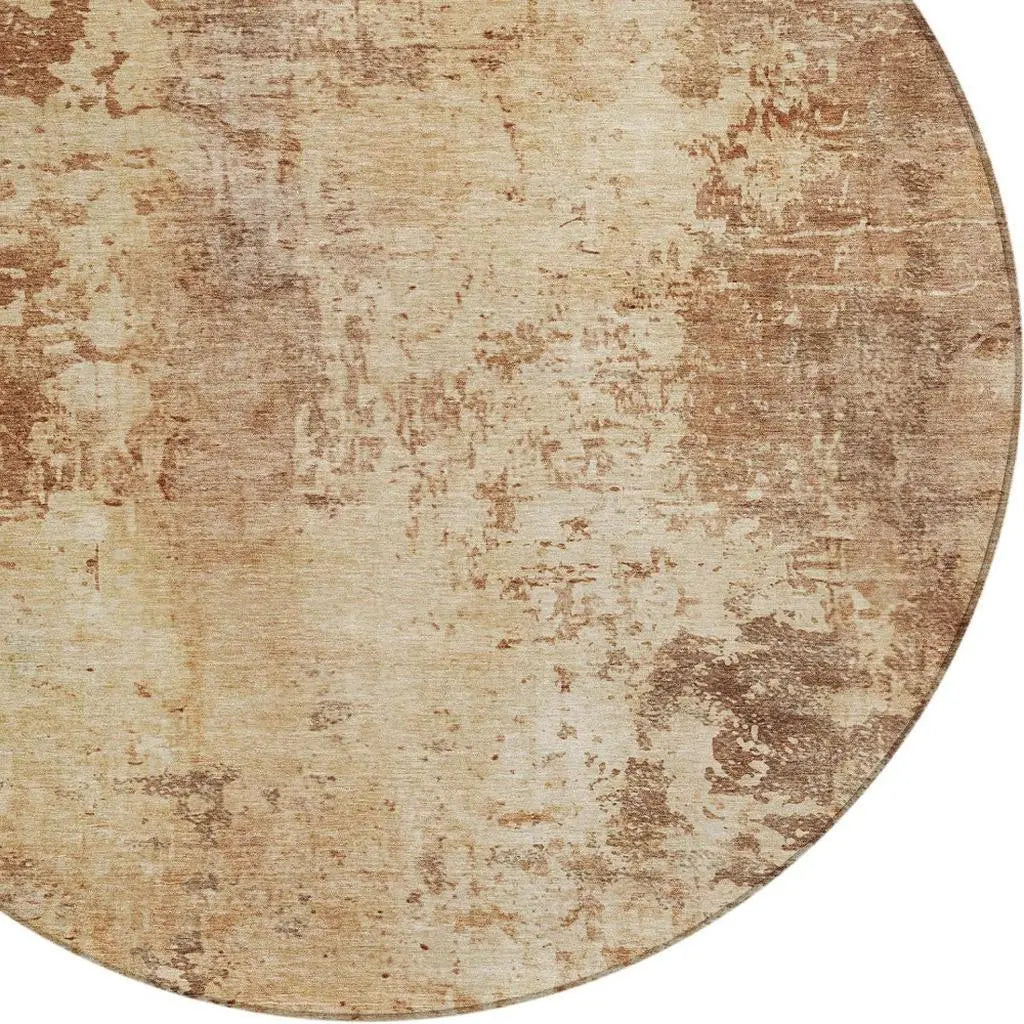 8' Copper And Orange Round Abstract Washable Indoor Outdoor Area Rug Homeroots Outdoor