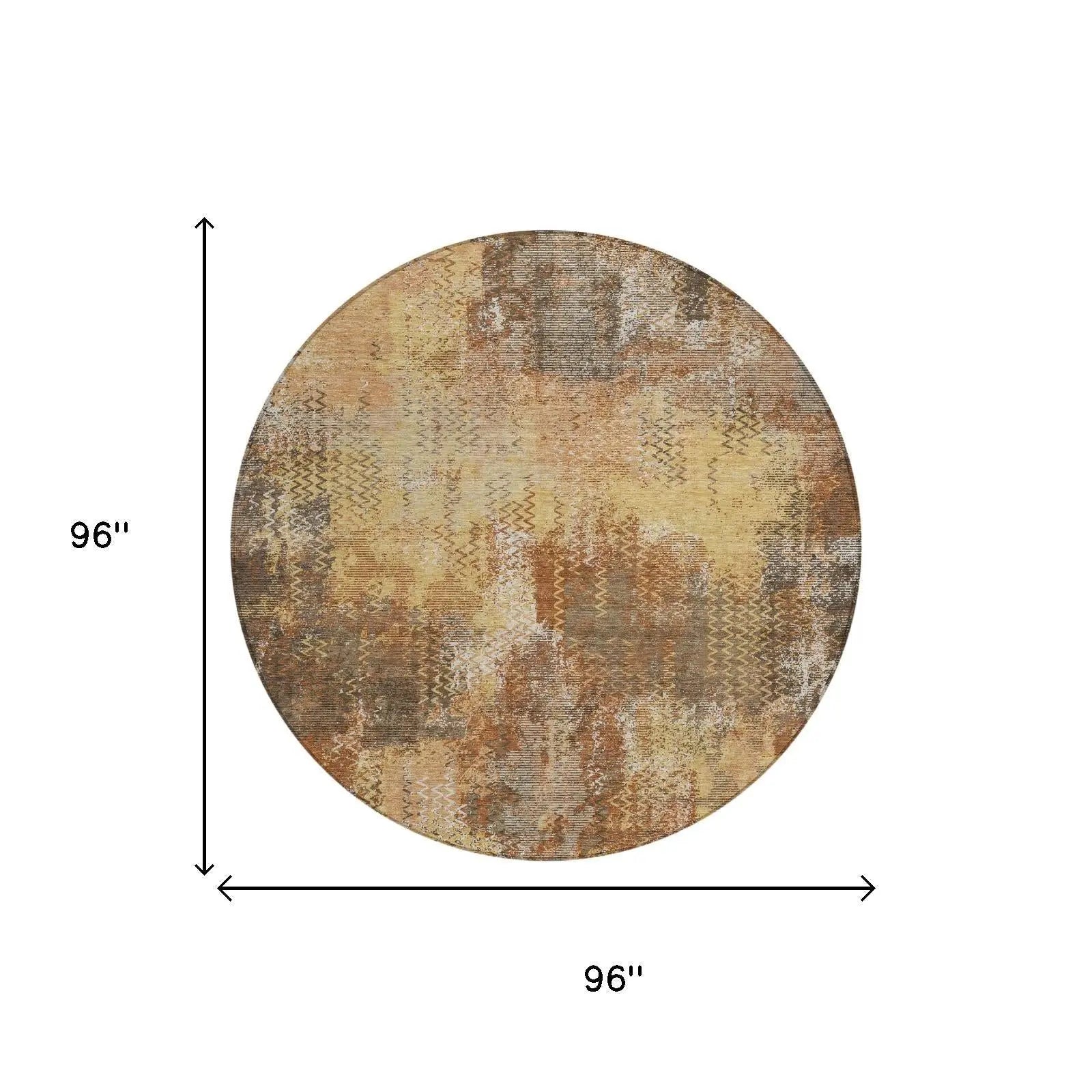 8' Copper And Orange Round Abstract Washable Indoor Outdoor Area Rug Homeroots Outdoor