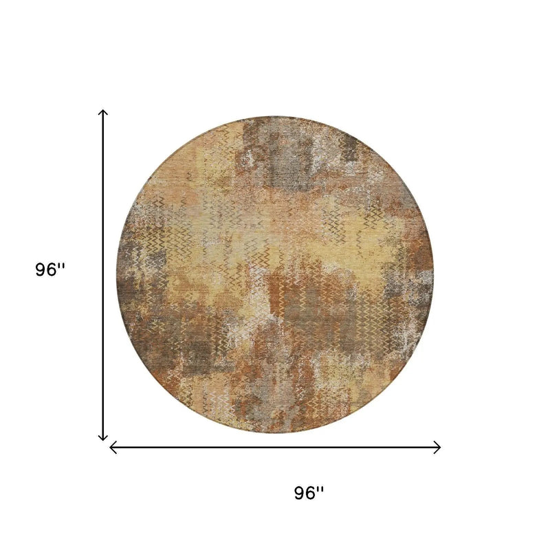8' Copper And Orange Round Abstract Washable Indoor Outdoor Area Rug Homeroots Outdoor