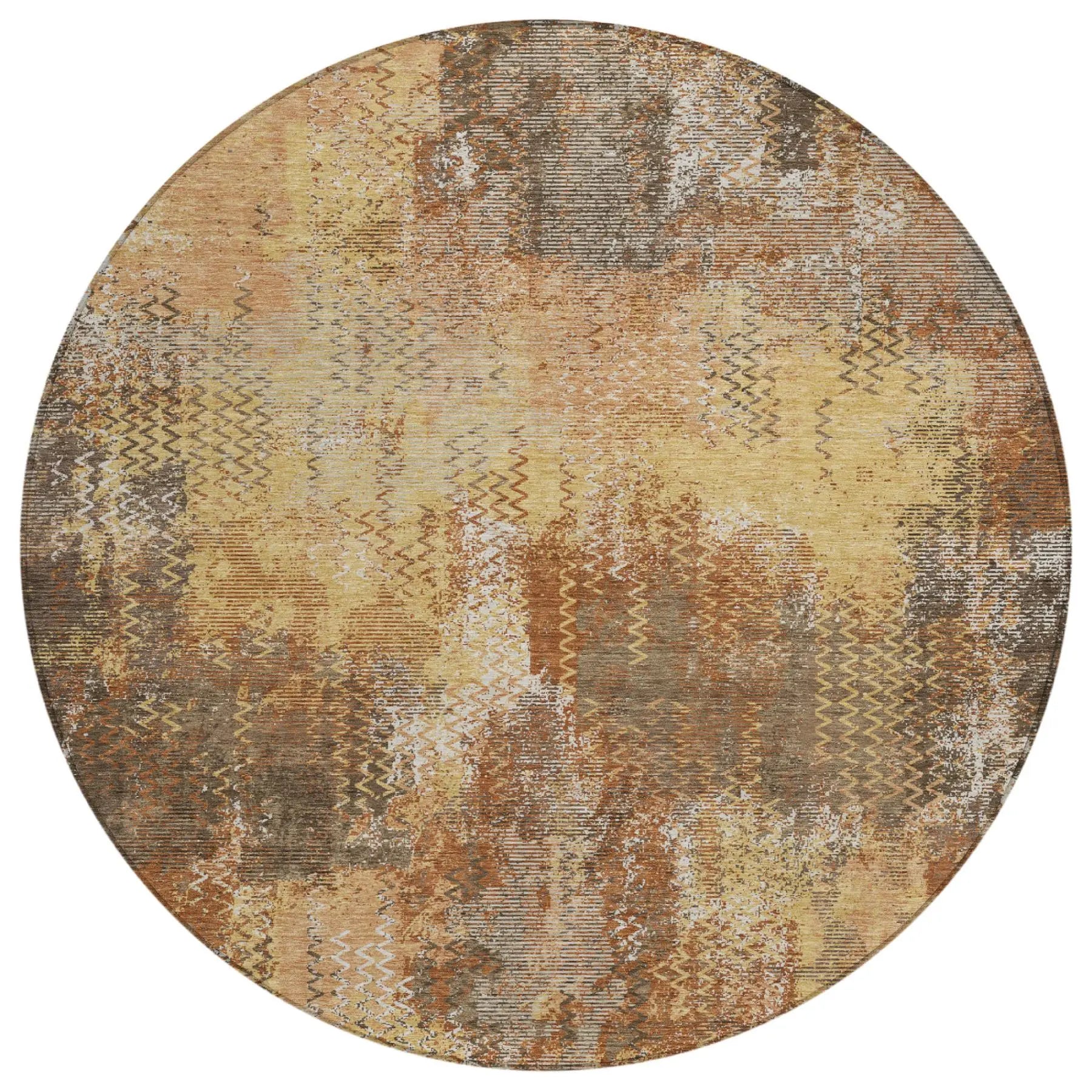 8' Copper And Orange Round Abstract Washable Indoor Outdoor Area Rug Homeroots Outdoor