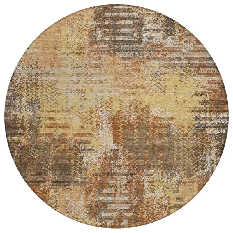 8' Copper And Orange Round Abstract Washable Indoor Outdoor Area Rug Homeroots Outdoor