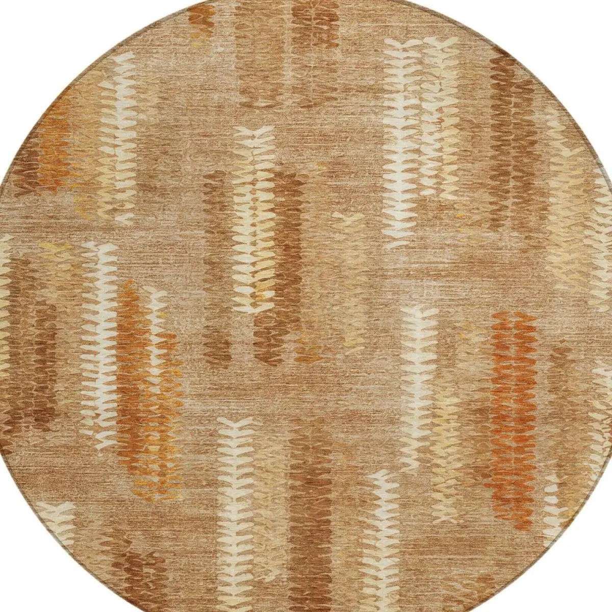 8' Copper And Orange Round Abstract Washable Indoor Outdoor Area Rug Homeroots Outdoor