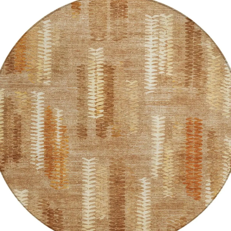 8' Copper And Orange Round Abstract Washable Indoor Outdoor Area Rug Homeroots Outdoor