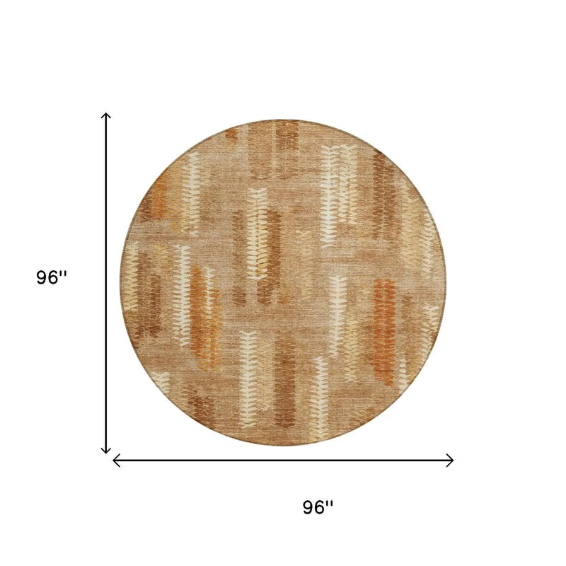 8' Copper And Orange Round Abstract Washable Indoor Outdoor Area Rug Homeroots Outdoor
