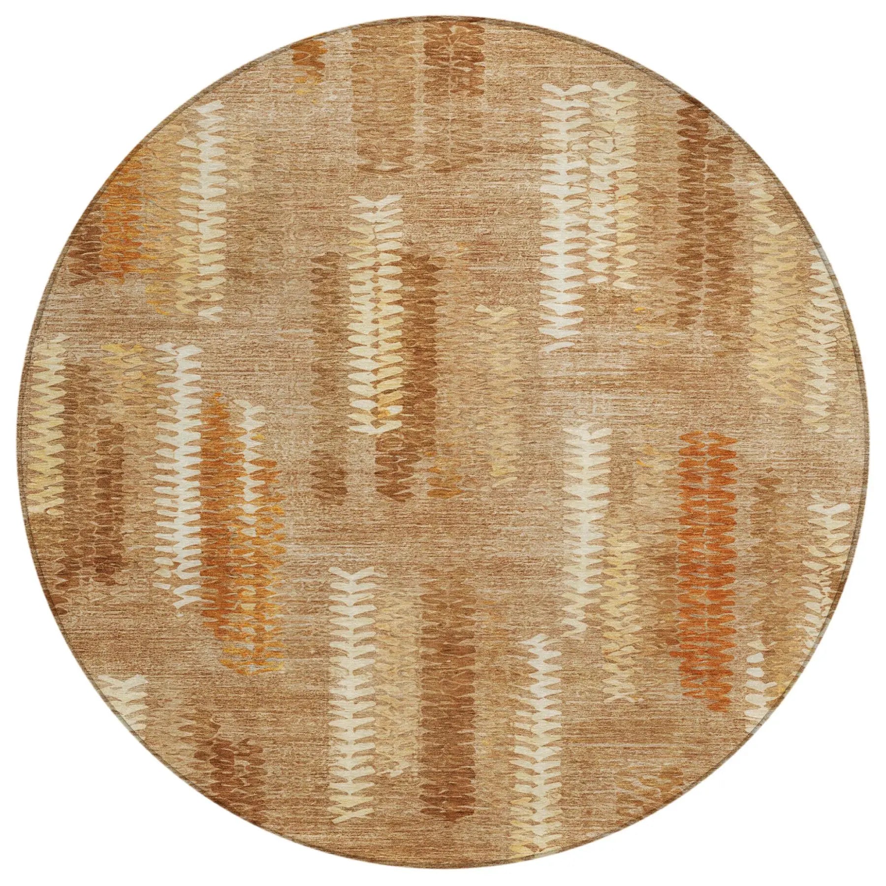 8' Copper And Orange Round Abstract Washable Indoor Outdoor Area Rug Homeroots Outdoor